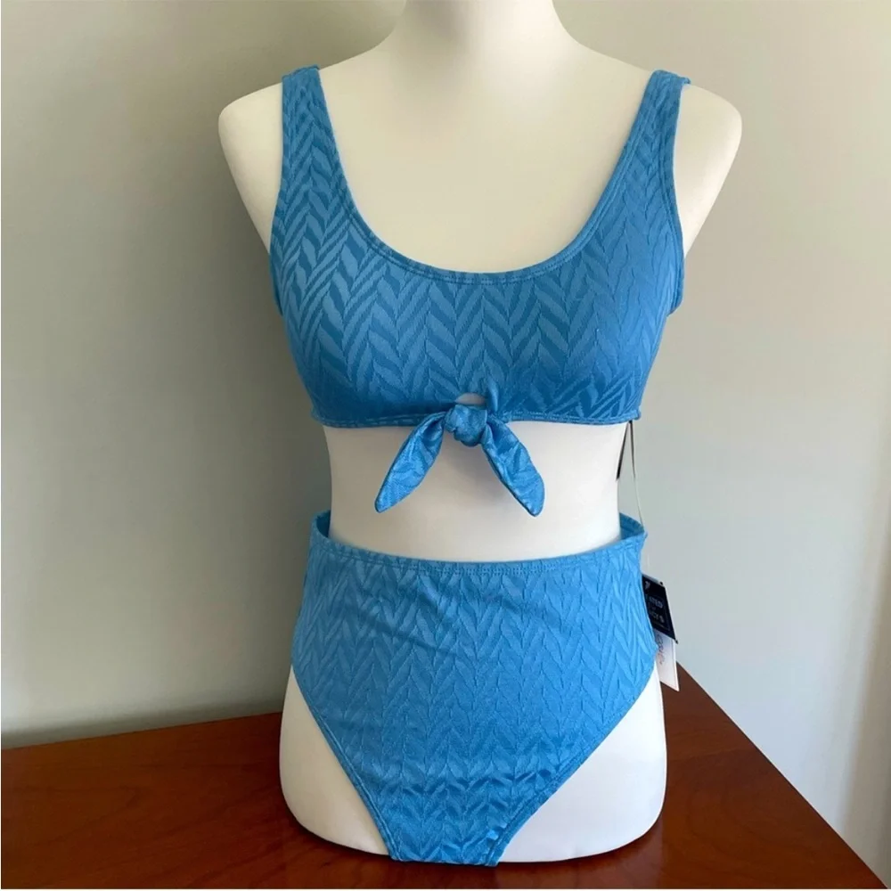 Salt + Cove Light Blue Textured Tie-Front Bikini Set